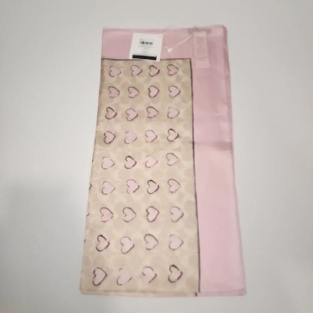 NWT Coach CBV11 Square Silk Doodle Heart's Scarf 35"sq Pink